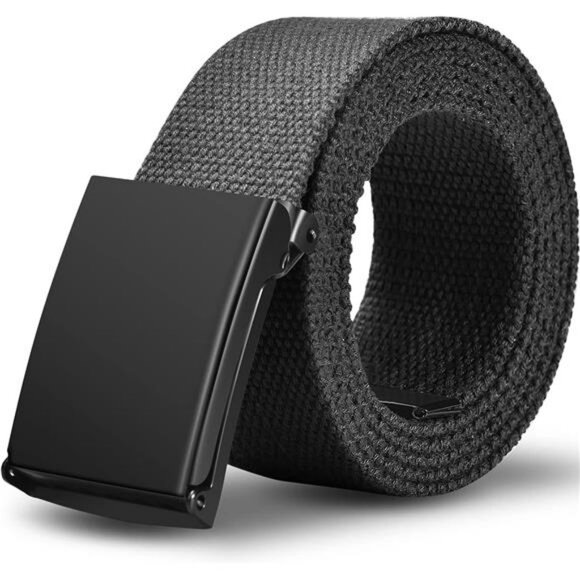 Mens Adjustable Canvas Belt No Holes Black Work Casual Dress Fabric Strap - Picture 1 of 7